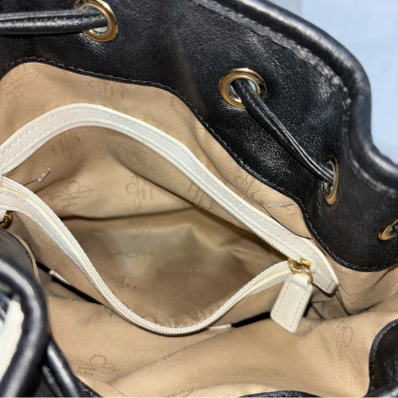 Cole Haan White Black Leather Perforated Bucket Bag - Picture 6 of 14